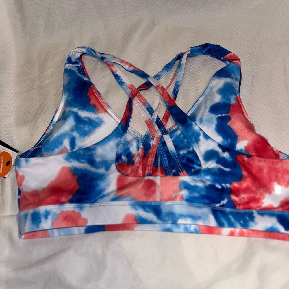 Ideology Red and Blue Tie-Dye Sports Bra